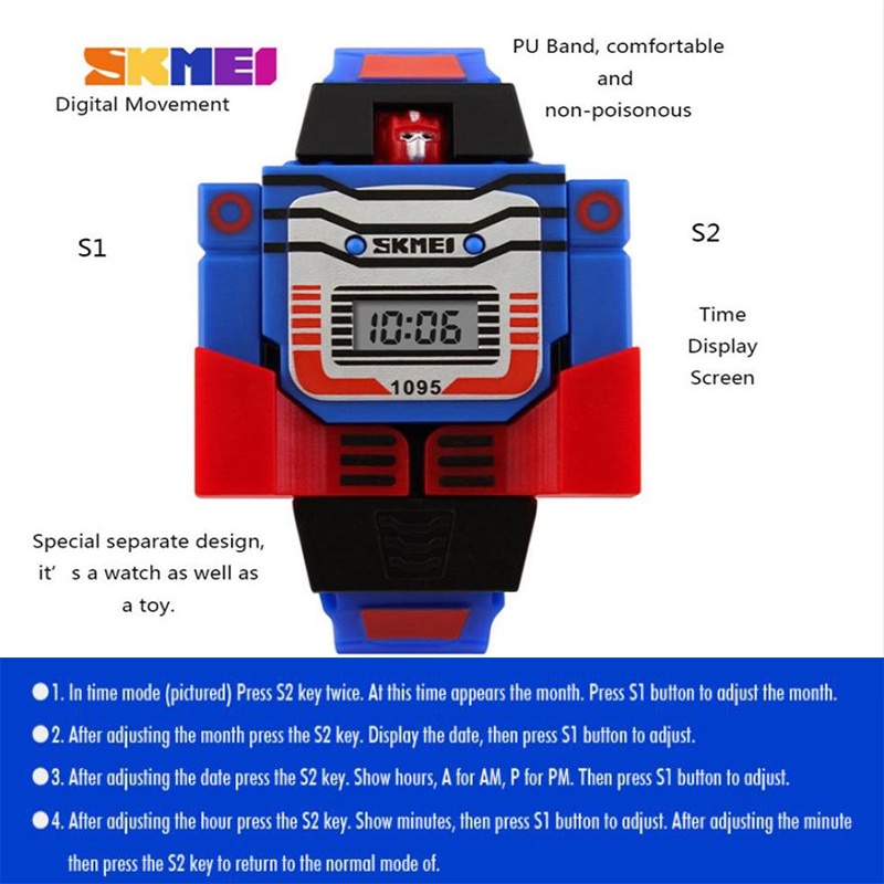 Đồng Hồ Đeo Tay Kỹ Thuật Số Hình Robot Biến Hình Thời Trang Cho Bé Trai SKMEI