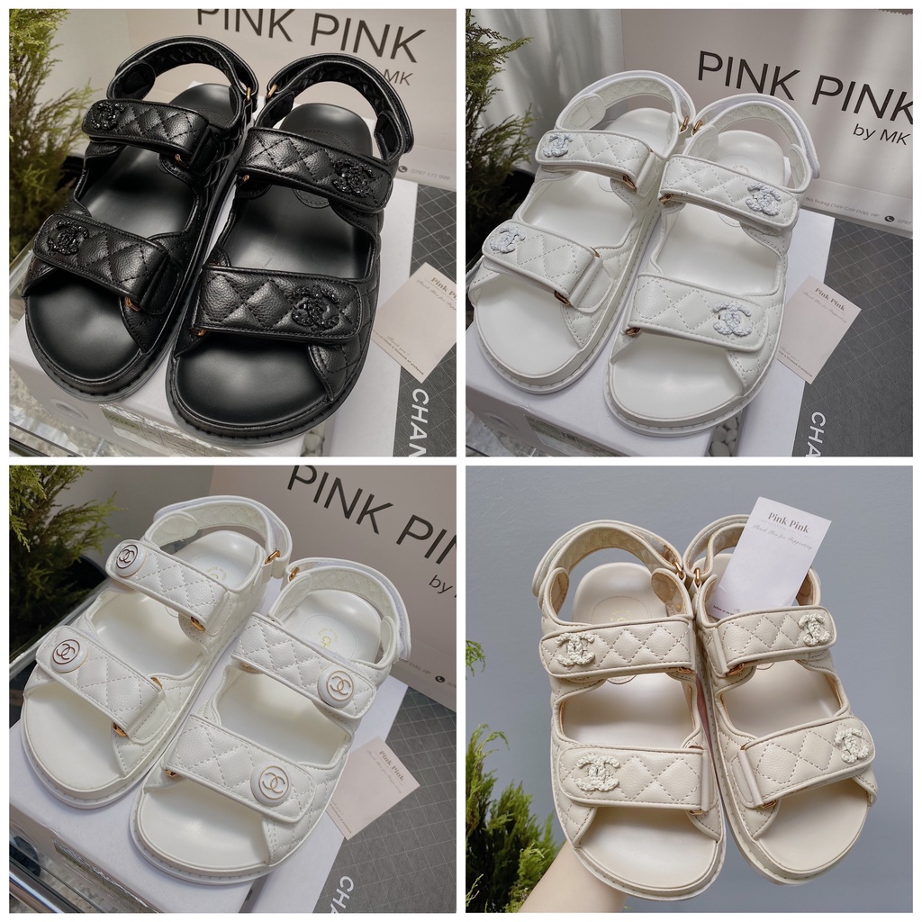 Sandal C 3 Màu Trắng Đen Kem HÀNG LOẠI 1, phong cách tiểu thư sang chảnh