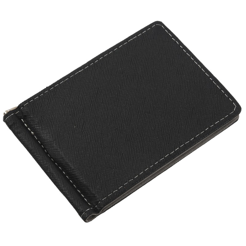 Faux Leather Mens Credit Card Wallet Money Clip Burnished Edges Grey