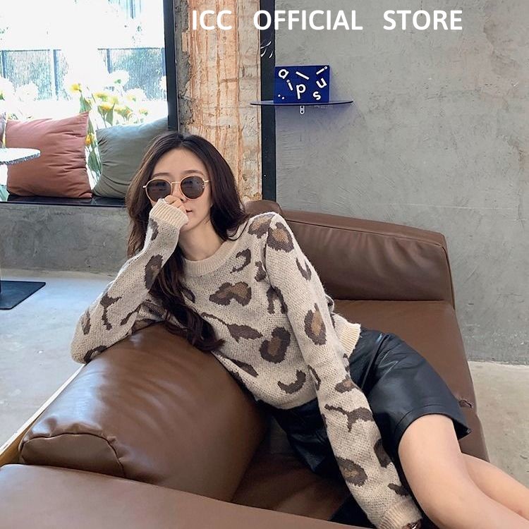 [ORDER] Áo len Sweater Tay Dài Cổ Tròn Hoạ Tiết Da Báo Phong Cách Hàn Quốc Cho Nữ AO029