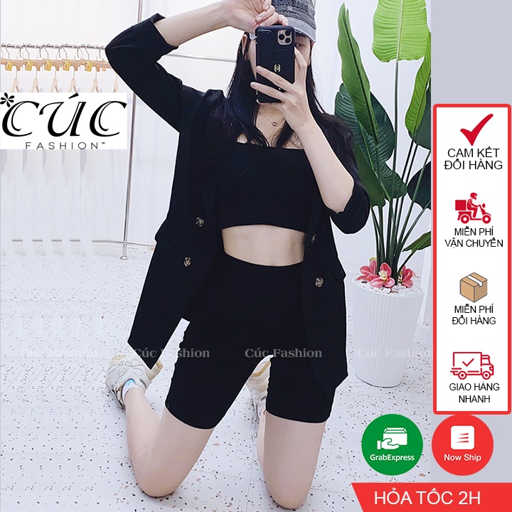 Quần legging đùi dáng ngố Cúc Fashion nữ nâng mông vải thun cao cấp cạp chun dầy dặn đồ mặc nhà tập gym yoga QL05 | BigBuy360 - bigbuy360.vn