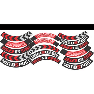 Tem dán full vành dán mọi loại xe màu đỏ đen trắng, tem trùm mâm xe máy 16 miếng full 2 bánh trước sau. Decal vành