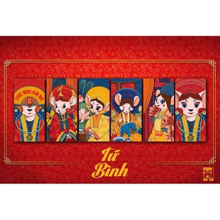 Bao lì xì 2020 [SET 6 cái] Loại 1 chất liệu giấy mỹ thuật |17x7cm| _ Bộ Tứ Bình