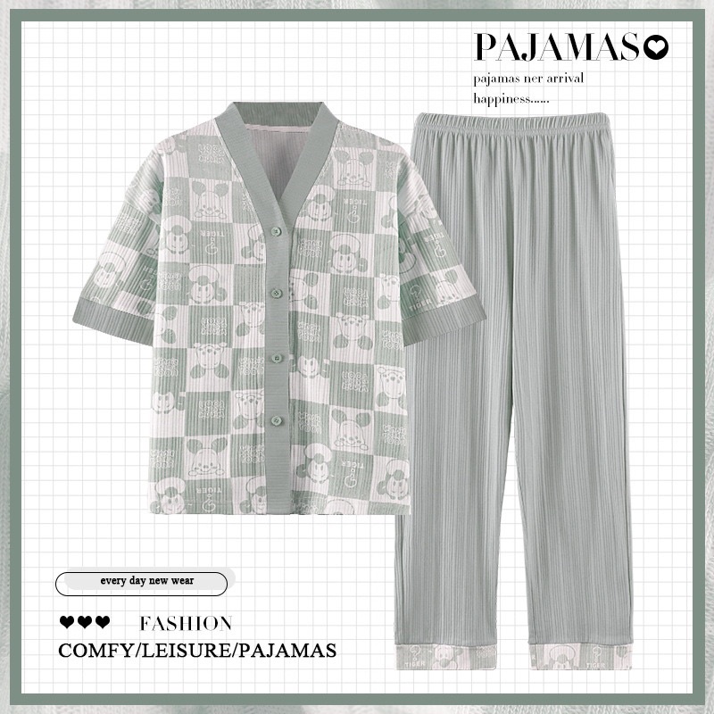 Bộ Áo Cộc Quần Dài Cổ V New