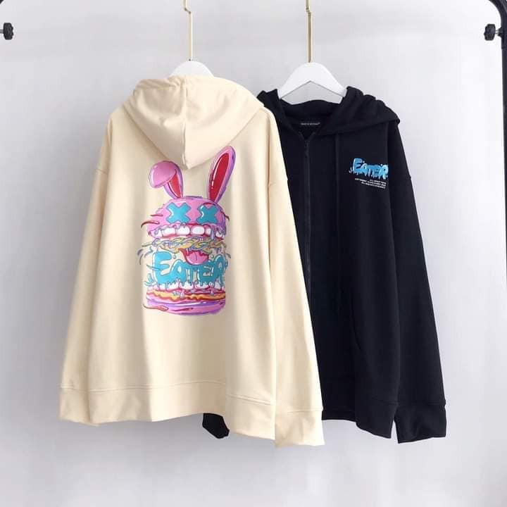 Áo khoác hoodie zip dây kéo thỏ Hamburger unisex