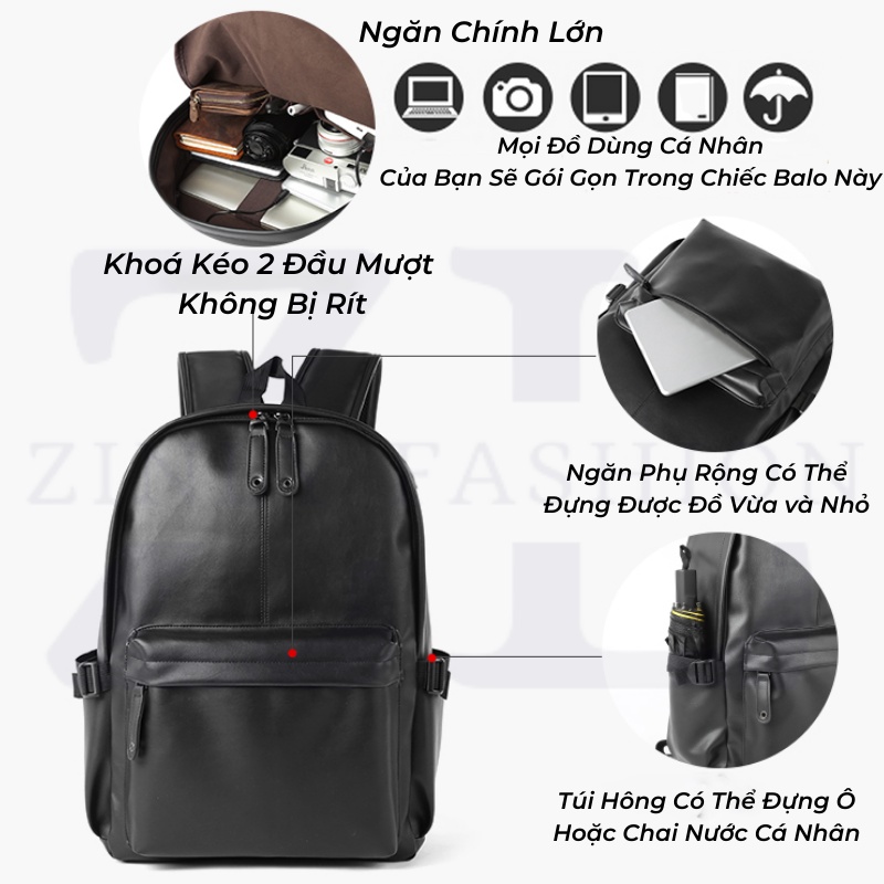 Balo Nam Nữ Đi Học Bằng Da PU Cao Cấp Thời Trang Chống Nước - Zinly