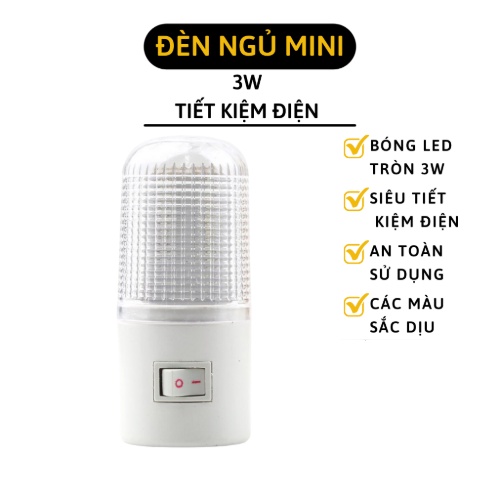 Đèn ngủ mini 3W trắng nhỏ hình tròn đứng led tiết kiệm điện có công tắc không dây cắm trực tiếp ổ điện treo gắn tường