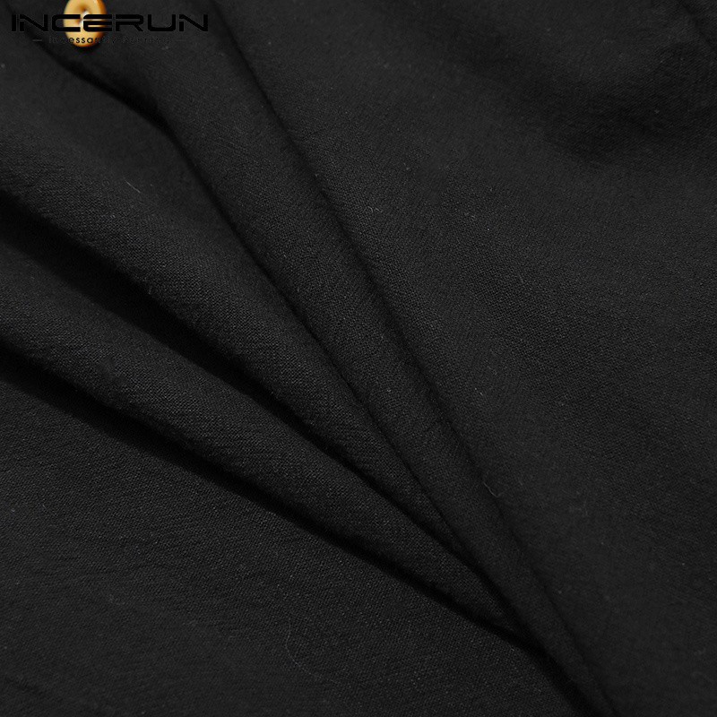 Áo sơ mi INCERUN ngắn tay cổ bẻ cotton thời trang cho nam