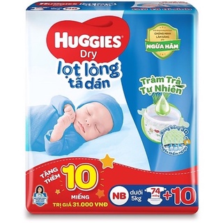   TẶNG 10 MIẾNG  Tả dán Huggies NB74 mẫu mới TRÀM TRÀ cho bé sơ sinh dưới 5kg 