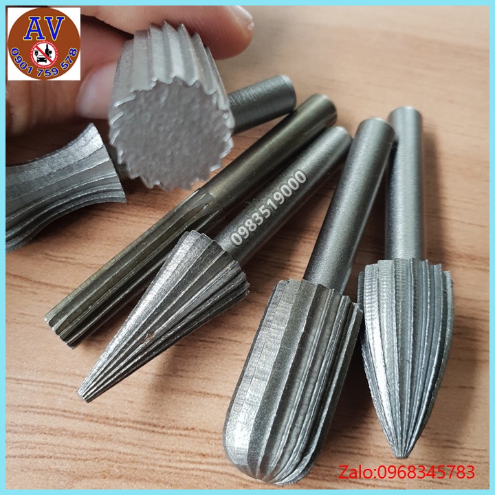 Bộ 6 Đầu Mũi Mài Khắc Lũa Gỗ Cán 6MM - Dụng cụ mài doa lỗ nhựa, kim loại, làm gỗ lũa cây cảnh Bonsai -