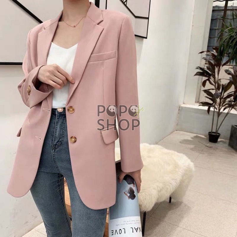 Áo Khoác Blazer Hồng Nữ Thiết Kế 2023 Dáng Rộng Thời Trang Phong Cách Hàn Quốc
