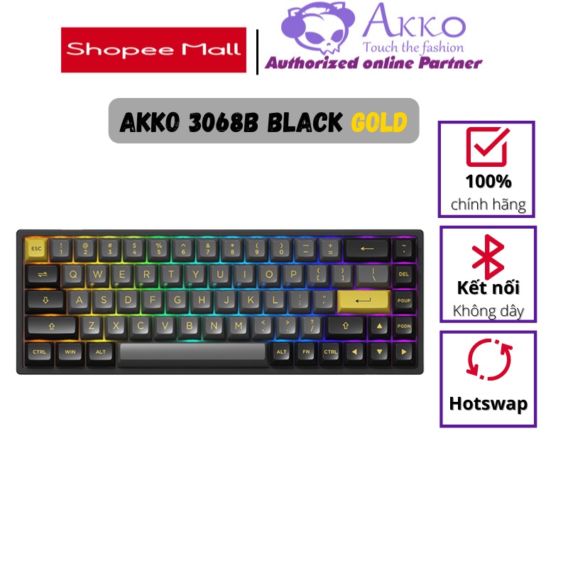 Bàn phím cơ AKKO 3068B Multi-modes Black Gold 