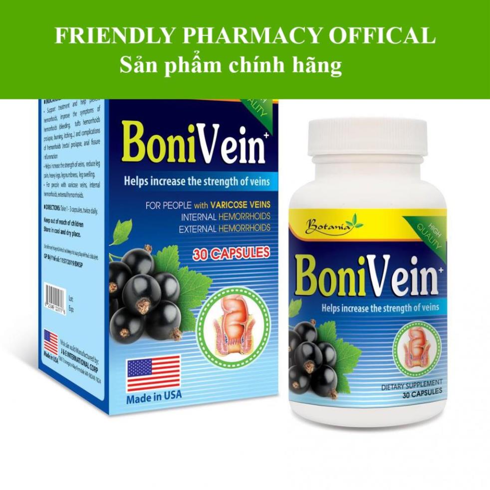 BoniVein +  Hỗ trợ tăng sức bền của tĩnh mạch, giúp giảm các triệu chứng chảy máu, sa búi trĩ (lọ 30 viên)
