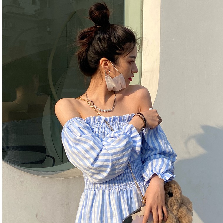 Đầm nữ sơ mi dáng xòe trễ vai Emilyshop