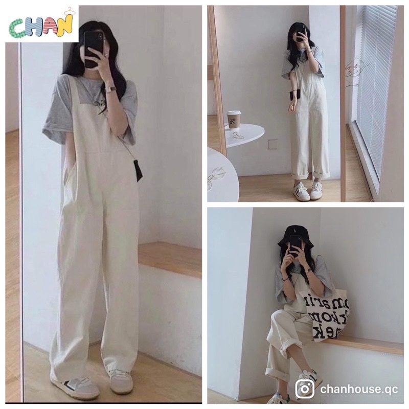 Quần Yếm Kaki Màu Be Ống Suông Ulzzang