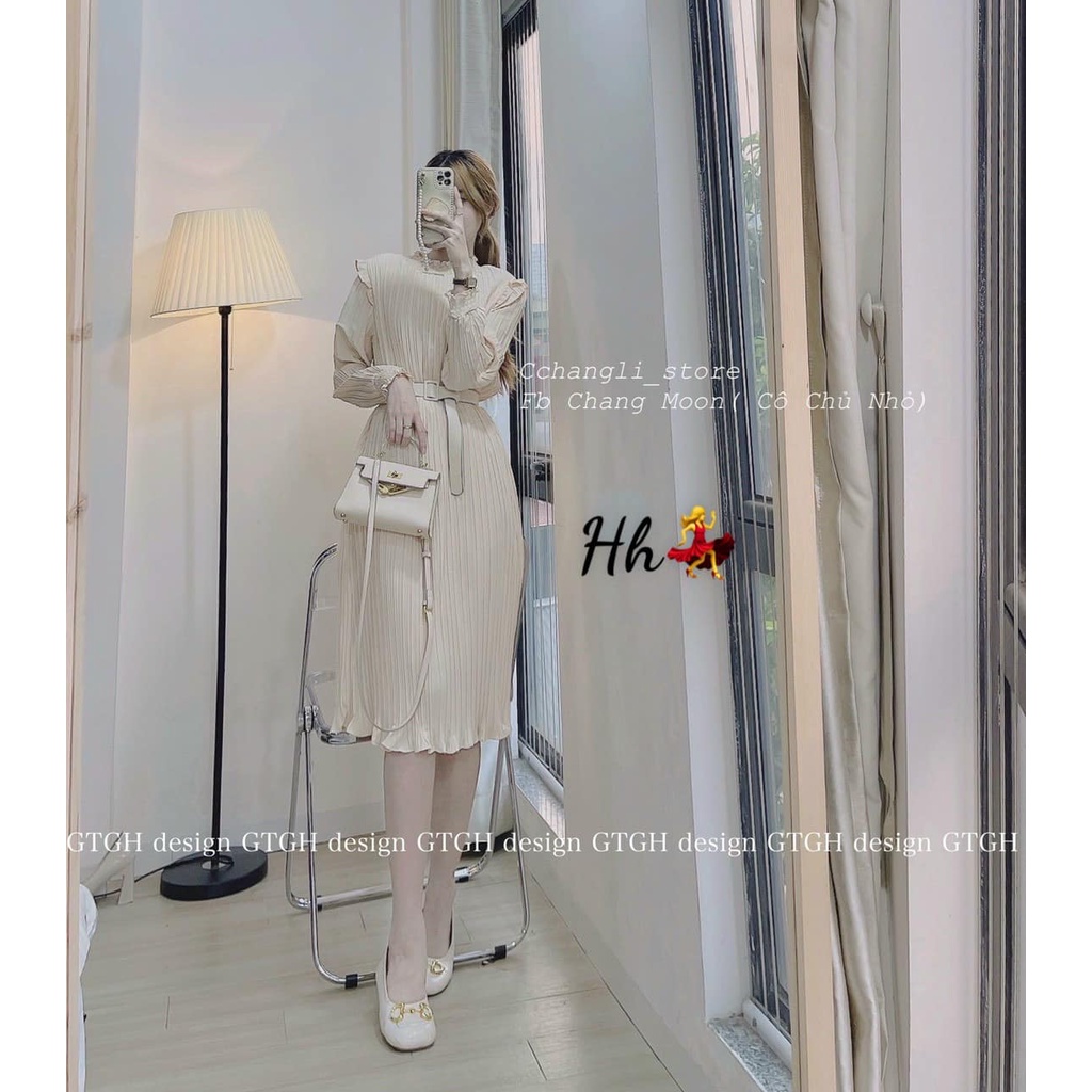 Váy ly bo cổ, tay kèm đai xinh (kèm ảnh thật,video) | BigBuy360 - bigbuy360.vn