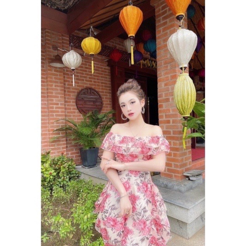 ĐẦM HOA DÁNG DÀI_VÁY TƠ MAXI HOA TRỄ VAI BÈO | BigBuy360 - bigbuy360.vn