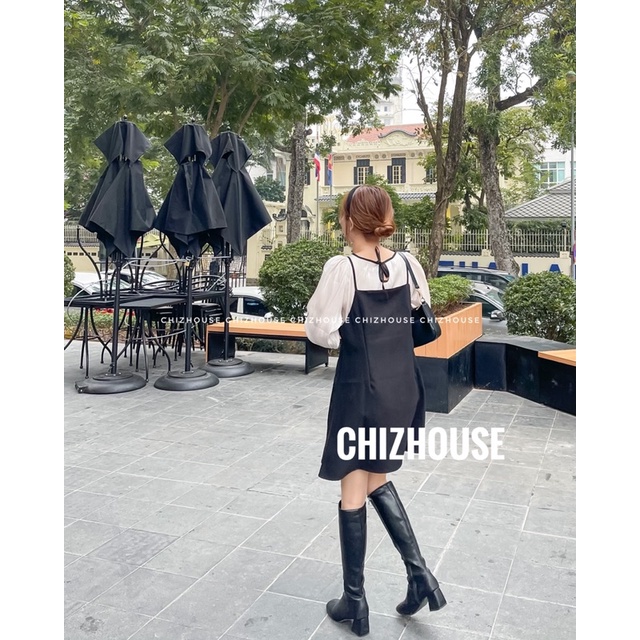 Set áo lụa organza kèm yếm dây Hàn