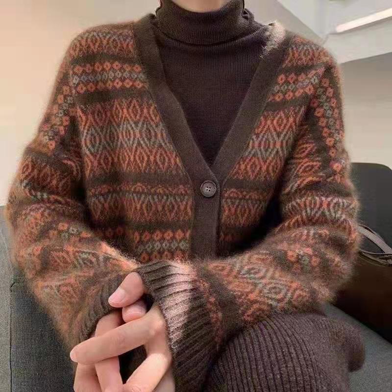 Áo Khoác Cardigan Dệt Kim Phong Cách Retro Cho Nữ