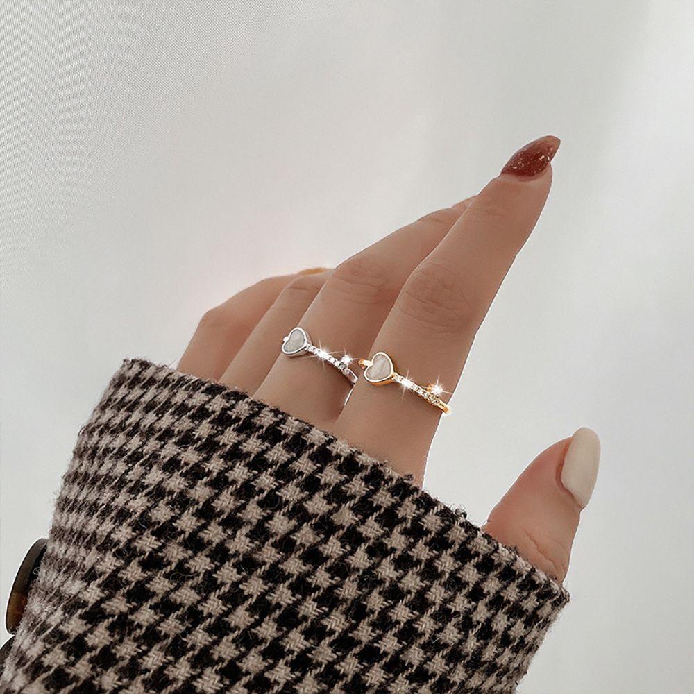 Nhẫn Dạng Mở Mặt Hình Trái Tim Bằng Đồng Dễ Thương Đơn Giản Cho Nữ