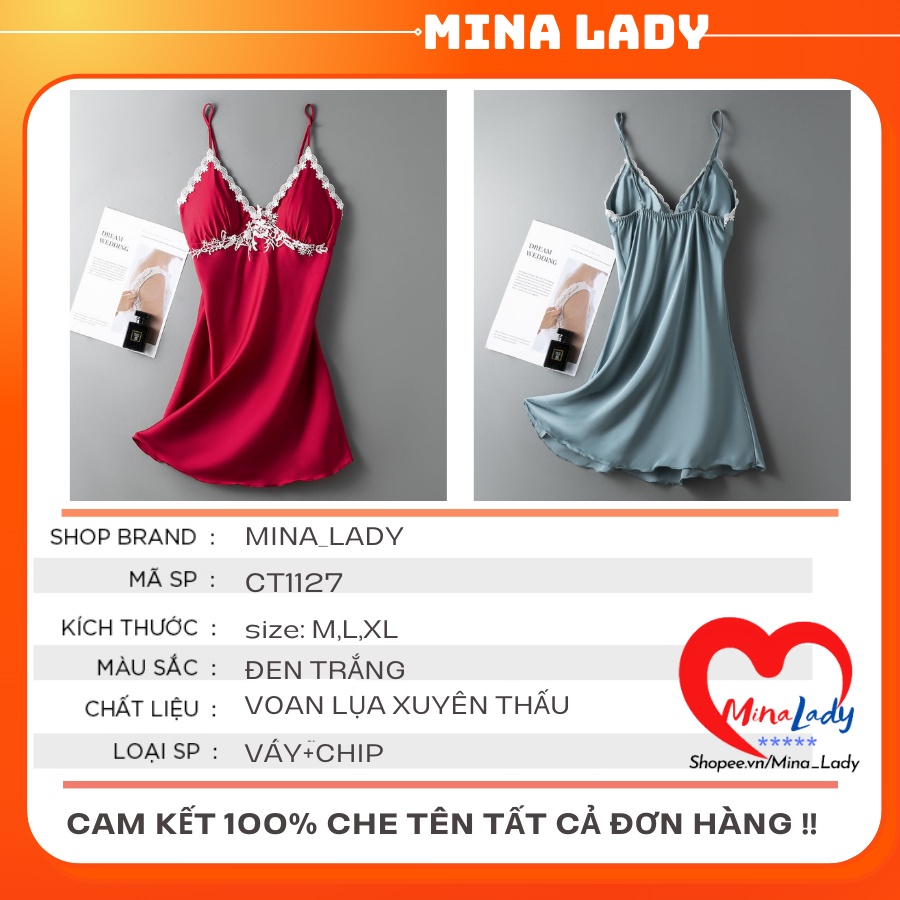 Đầm Váy Ngủ Lụa 2 dây Cao Cấp MINALADY Kèm Mút Ngực Mềm Mịn Sang Chảnh Mát Lạnh - VL165