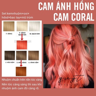 Kem nhuộm tóc thảo dược màu cam ánh hồng - cam coral, nhuộm trên nền tóc tẩy, tặng oxy