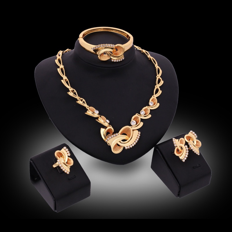 [xả Lỗ] Bộ trang sức mạ vàng 4 mảnh Hoa tai dây chuyền lắc tay nhẫn cao cấp