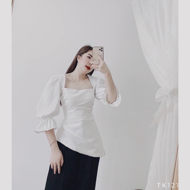 [Hàng Thiết Kế Cao Cấp] Áo Cổ Vuông Tà Xéo TK121