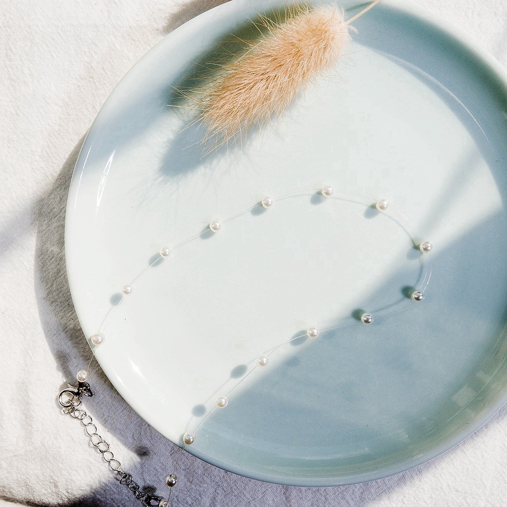 Dây chuyền hợp kim dạng dài đính ngọc trai đơn giản