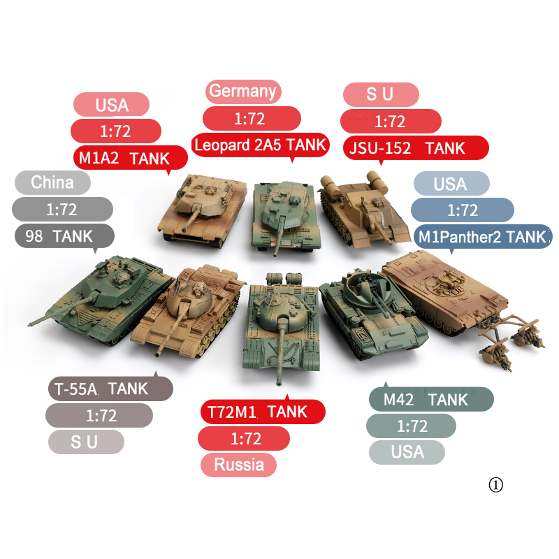 Bộ 8 mô hình xe tăng đồ chơi lắp ráp bằng nhựa 1/72 M1A2 M42 T72-M1 WW2 4D