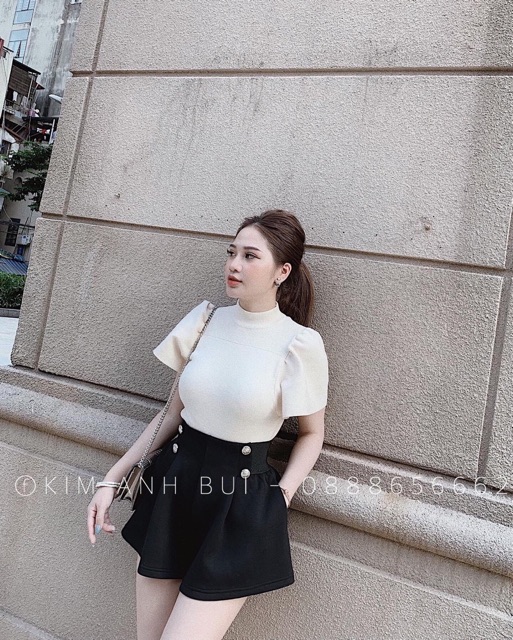 ÁO LEN NGẮN TAY CỔ TRÒN TAY BỒNG, ÁO LEN CỔ CAO TAY LOE MS13280