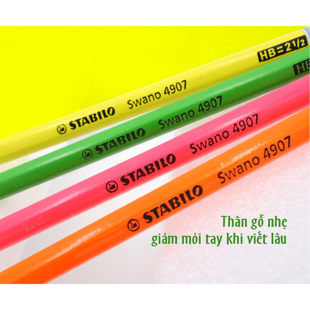 Bút chì gỗ STABILO Swano 4907-HB ( neon, có tẩy)