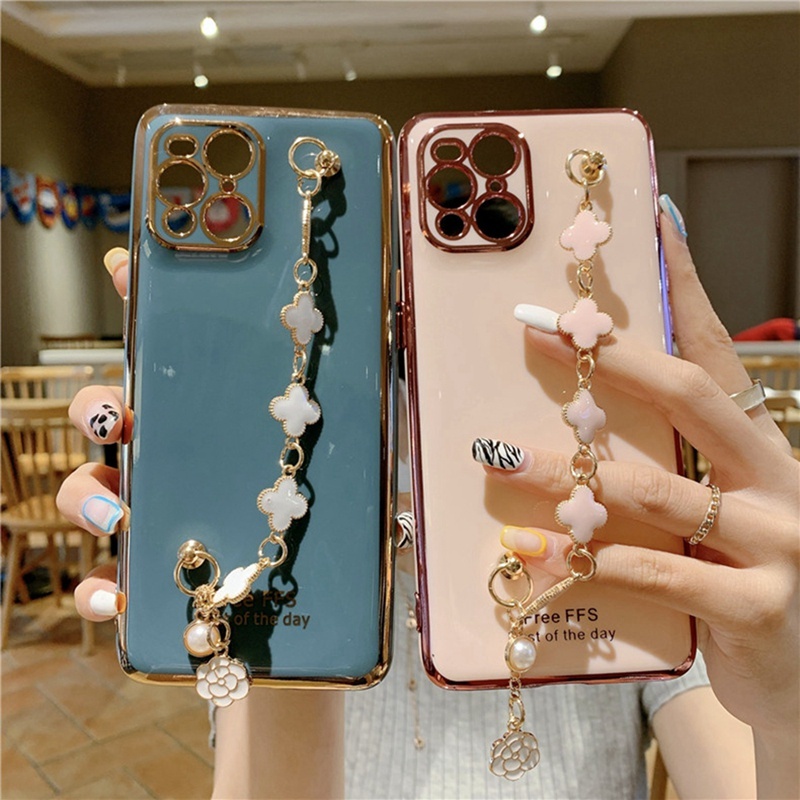Ốp Điện Thoại Mềm Mạ Bóng Hình Cỏ Ba Lá Cho Realme 8i 9i 9 Pro Plus C35 7 5 6 Pro
