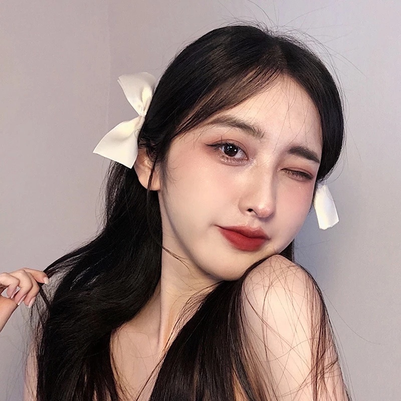 Set 2 Kẹp Tóc Nơ Ruy Băng Đen Trắng Phong Cách Vintage