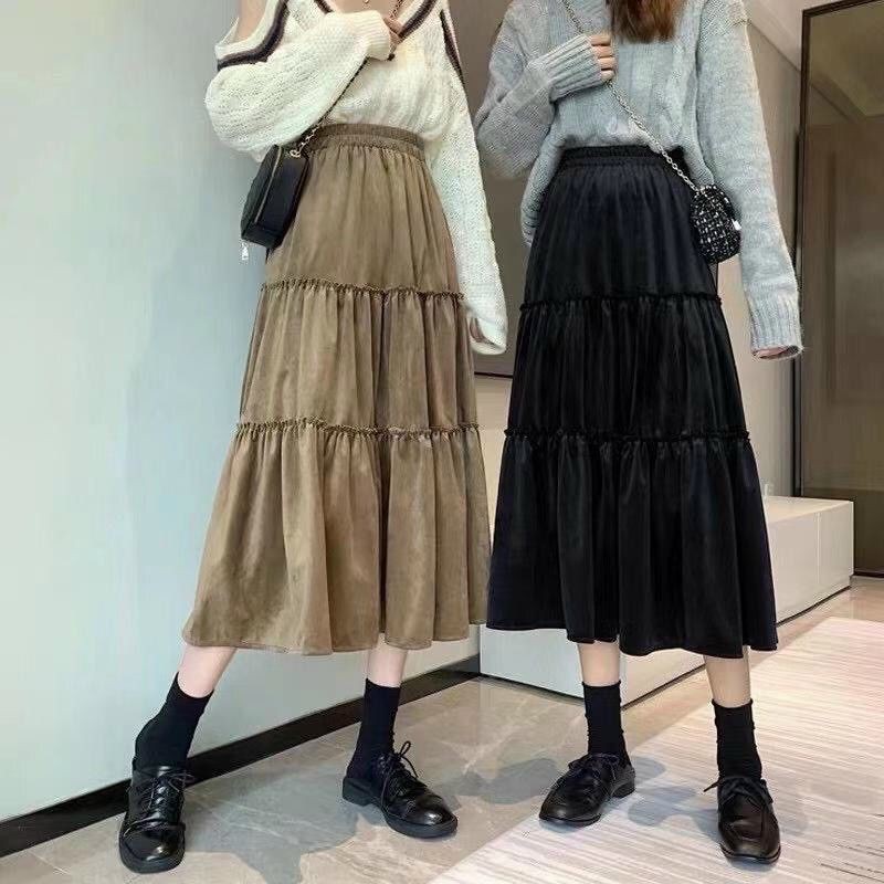 Chân váy da lộn QC dáng dài