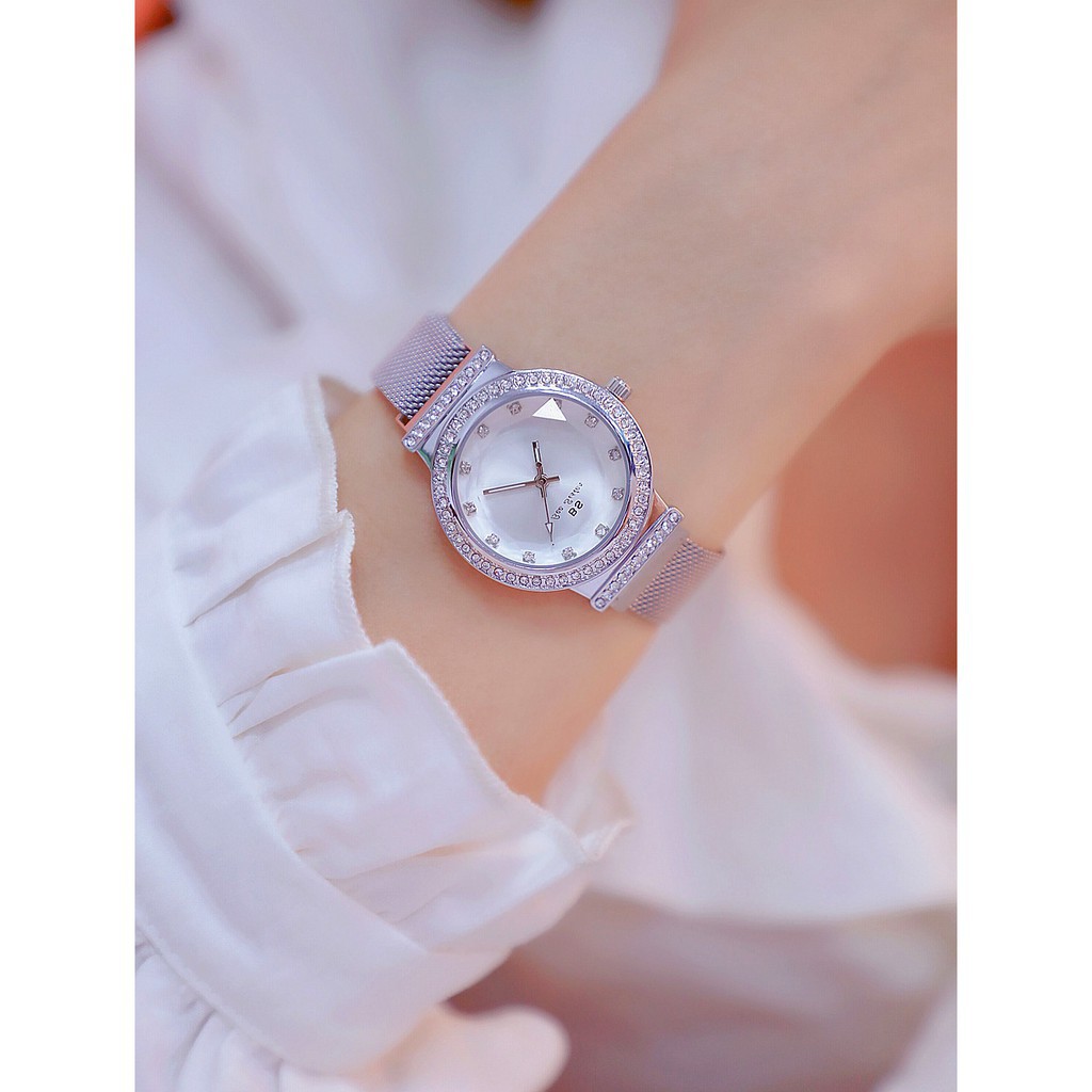 Đồng hồ nữ Bee Sister FA1519 dây thép cao cấp khóa nam châm mặt tròn đính đá đa giác. Bán lẻ giá sỉ
