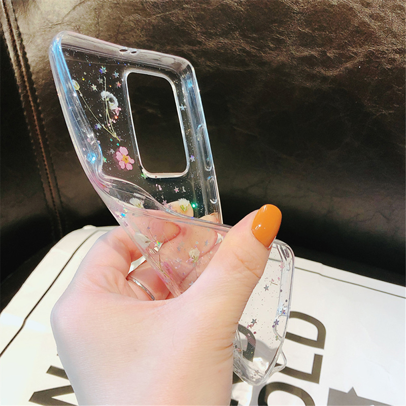 Ốp Điện Thoại Silicon Epoxy Mềm Trong Suốt Phối Hoa Khô Dành Cho iPhone 14 13 12 11 Pro Max X XR XS 7 8 Plus SE 2020 6 12