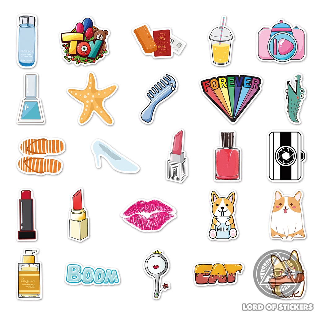 Set 100 Nhãn Dán Graffiti Sticker Cute Phong Cách Hoạt Hình Dễ Thương Chống Thấm Nước Trang Trí Mũ Bảo Hiểm, Laptop, Sổ