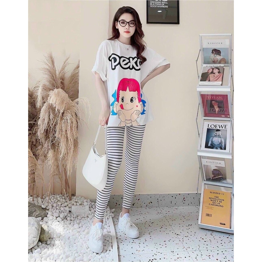 sét bộ quần ôm tixi sọc phối áo in ngắn tay