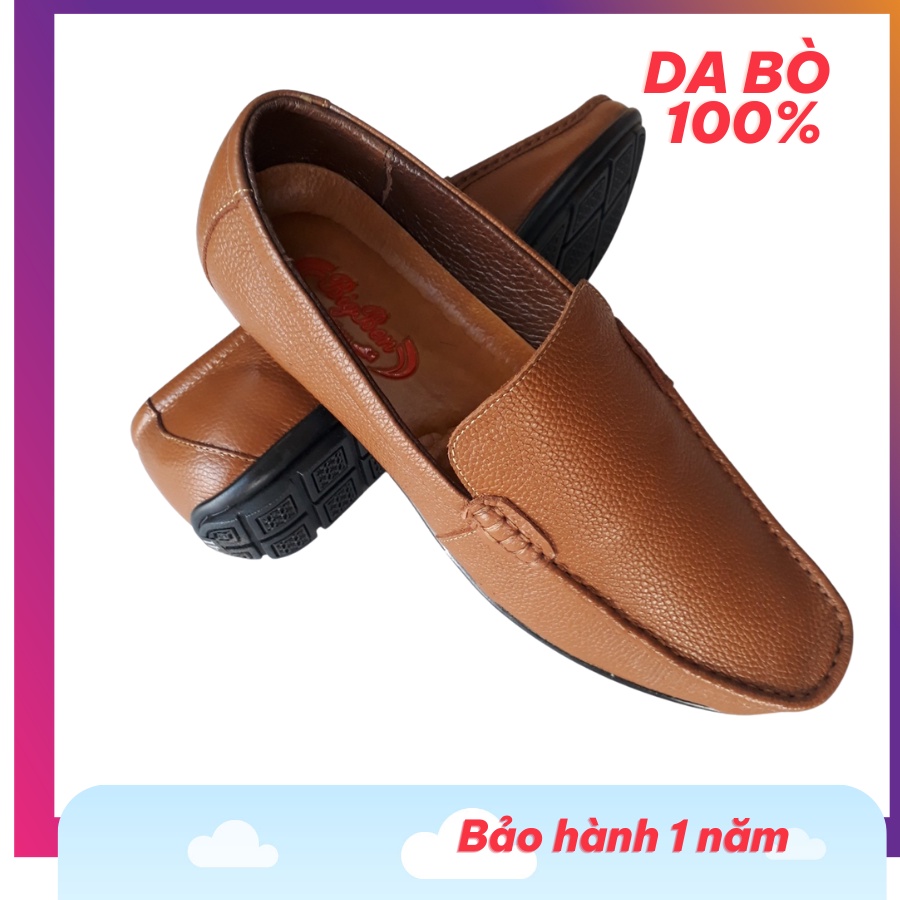 Giày Lười Nam Da Bò, Giày Mọi Nam Da Bò Thật Khâu Đế Cao Cấp HKT Shop GM334