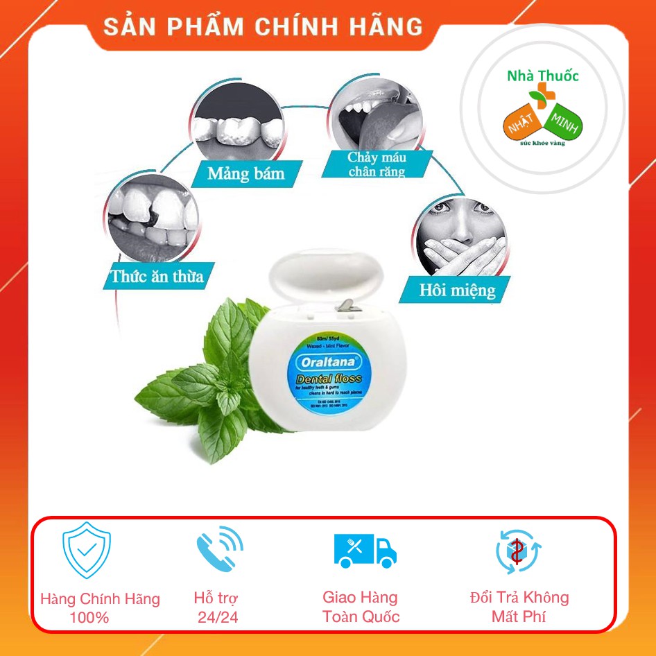 [Chính Hãng ] Chỉ Nha Khoa Oraltana Dental Floss Hương Bạc Hà Vệ sinh Răng Miệng 1 cuộn 50m