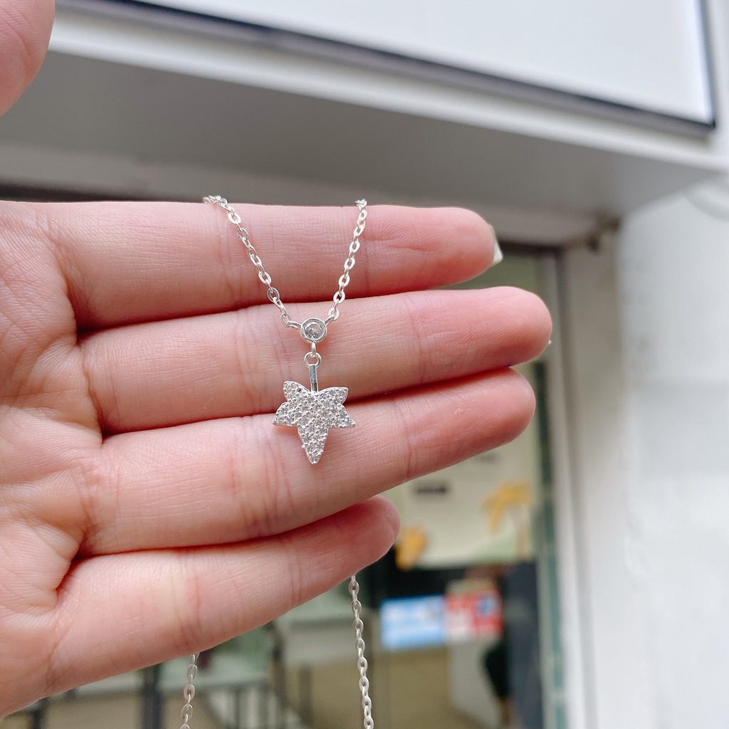 Dây Chuyền Bạc Ta Cao Cấp CaoBac Silver Lá Phong Đá Hoạ Tiết  Lấp Lánh Nhẹ Nhàng, Thanh Lịch Làm Quà Tặng Cho Bạn Gái