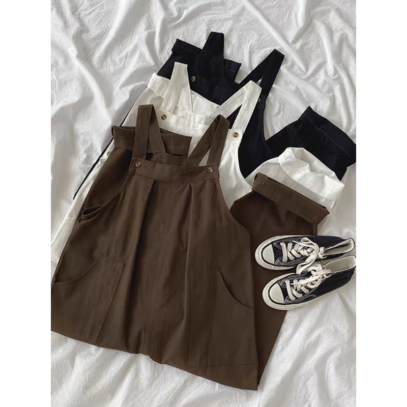 [ẢNH THẬT] quần yếm kaki nữ dáng dài ống suông lạ mắt vintage xinh xắn