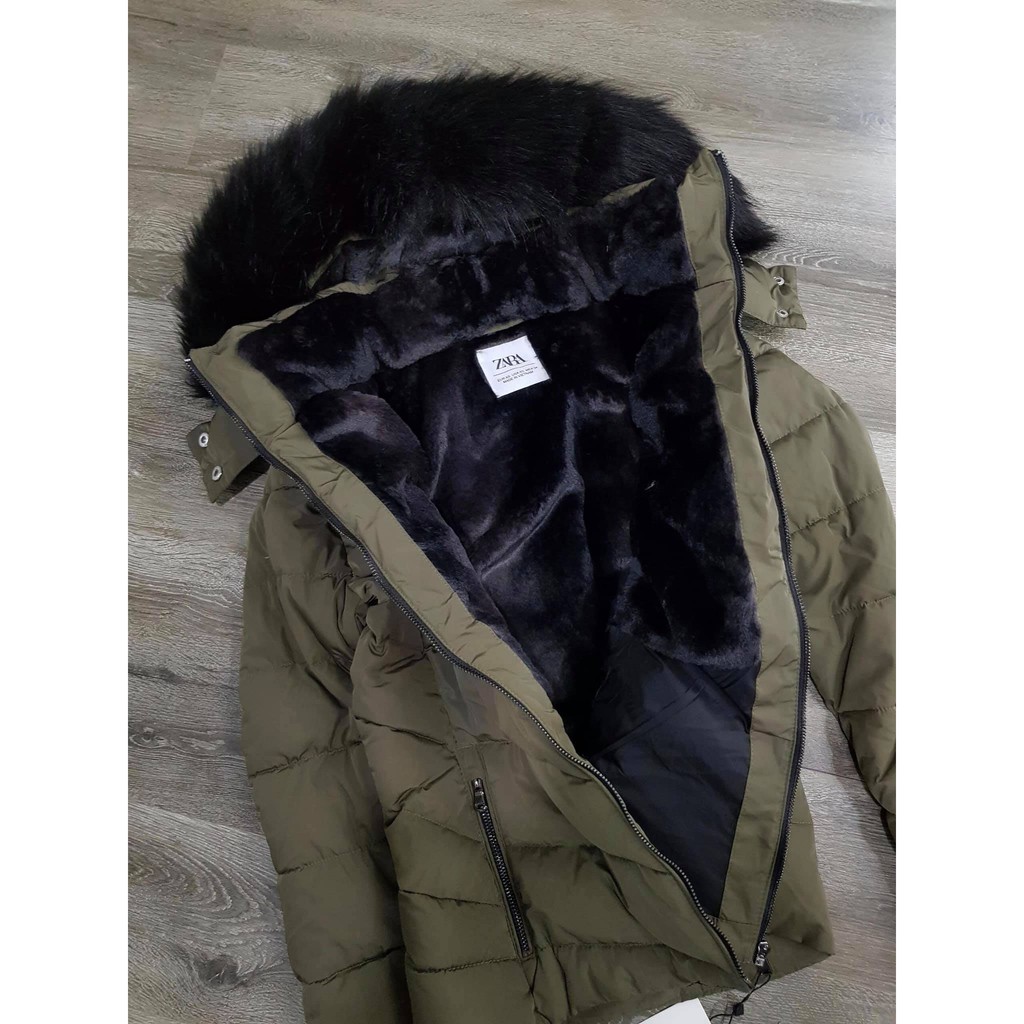 Áo khoác parka dáng ngắn, lót lông thân trên lót lông 3 màu