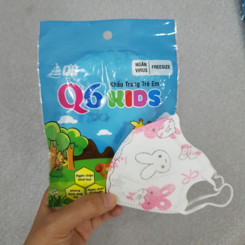 Khẩu trang 5D Cho bé 1-5 tuổi có lớp kháng khuẩn, túi 10 cái, cho bé dưới 21kg