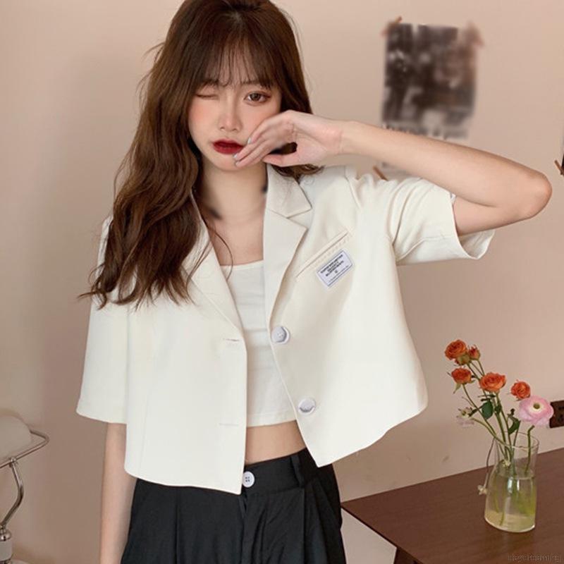 Áo Khoác Vest Tay Ngắn In Chữ Phối Hàng Nút Kiểu Hàn Quốc Xinh Xắn Cho Nữ