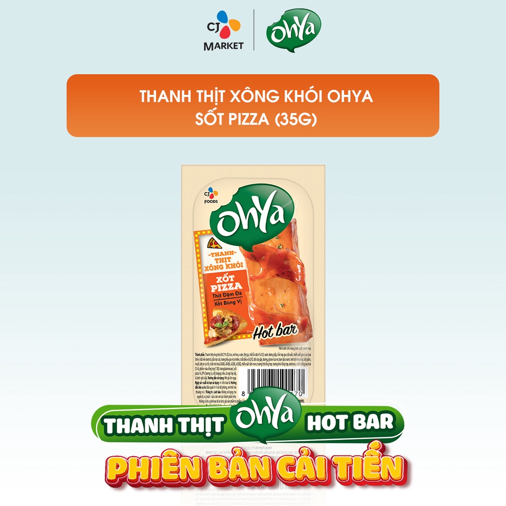 Thanh Ohya hotbar 35g - Vị Thịt xông khói Xốt Pizza (snack thịt kèm xốt)