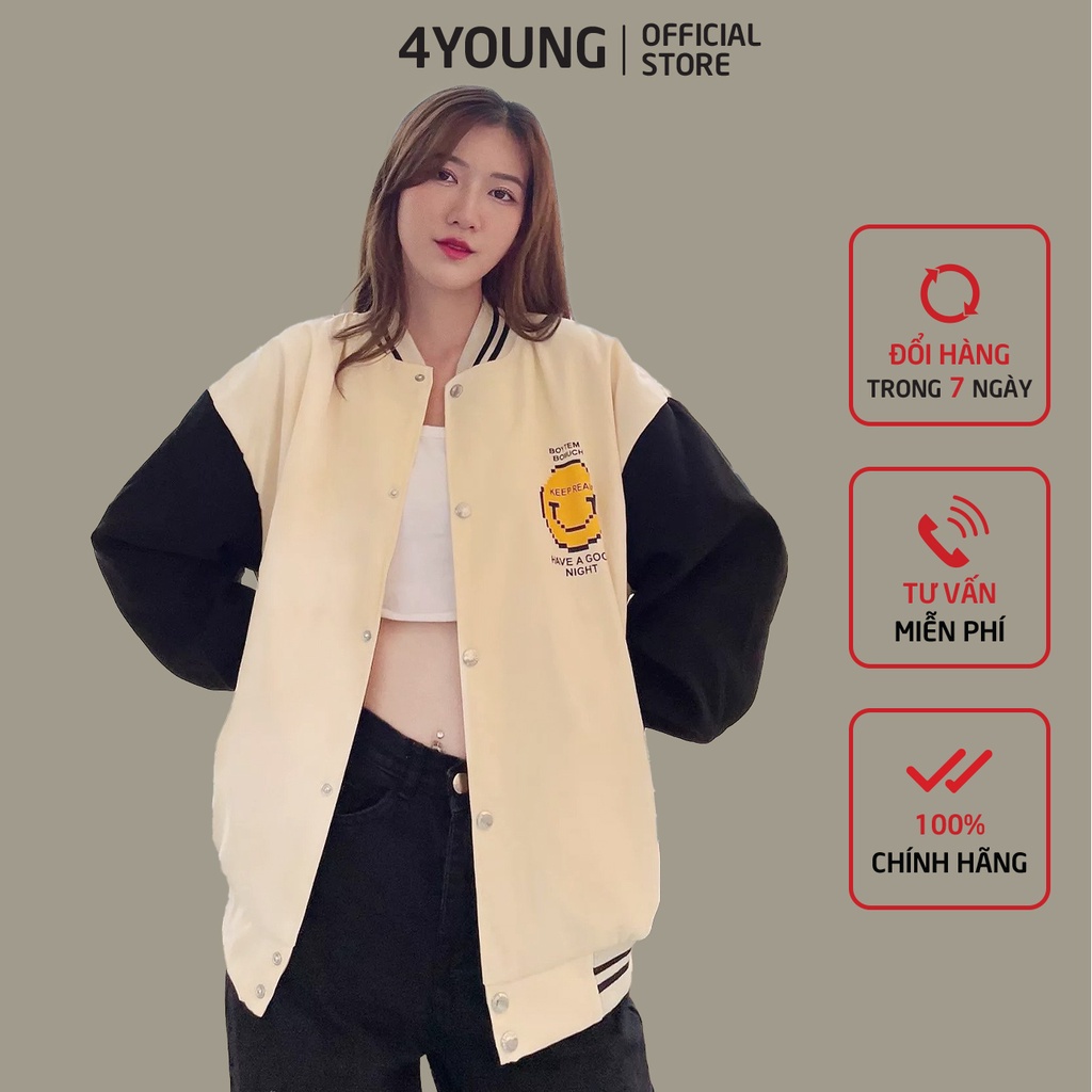 Áo khoác bomber nữ đẹp form rộng in họa tiết dễ thương phong cách Ulzzang 4YOUNG NL1
