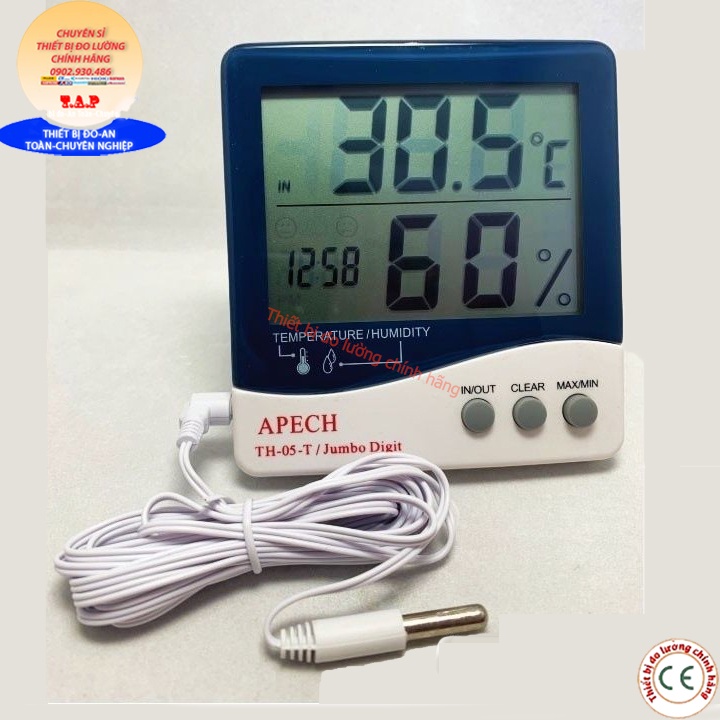 APECH TH-05T nhiệt ẩm kế điện tử cao cấp treo tường, để bàn phòng, nhà xưởng, tủ lạnh, tủ đông