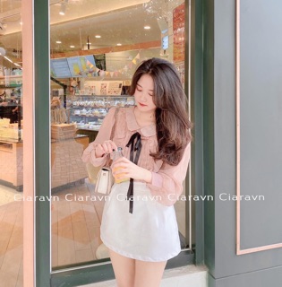 Áo voan cổ nơ( kèm 2 dây ), cv tafta